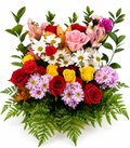Arreglo floral colorido en canasta