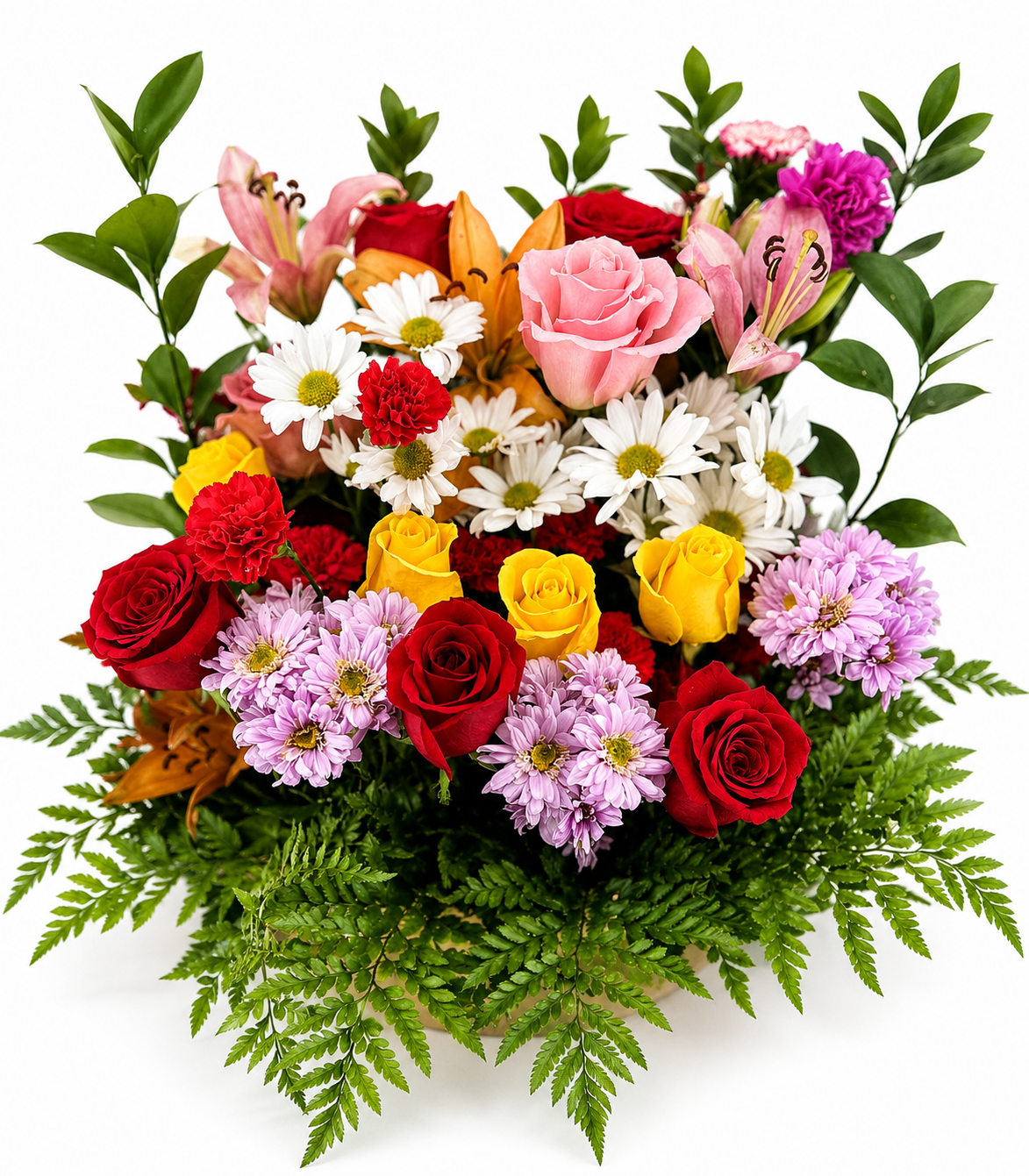 Arreglo floral colorido en canasta