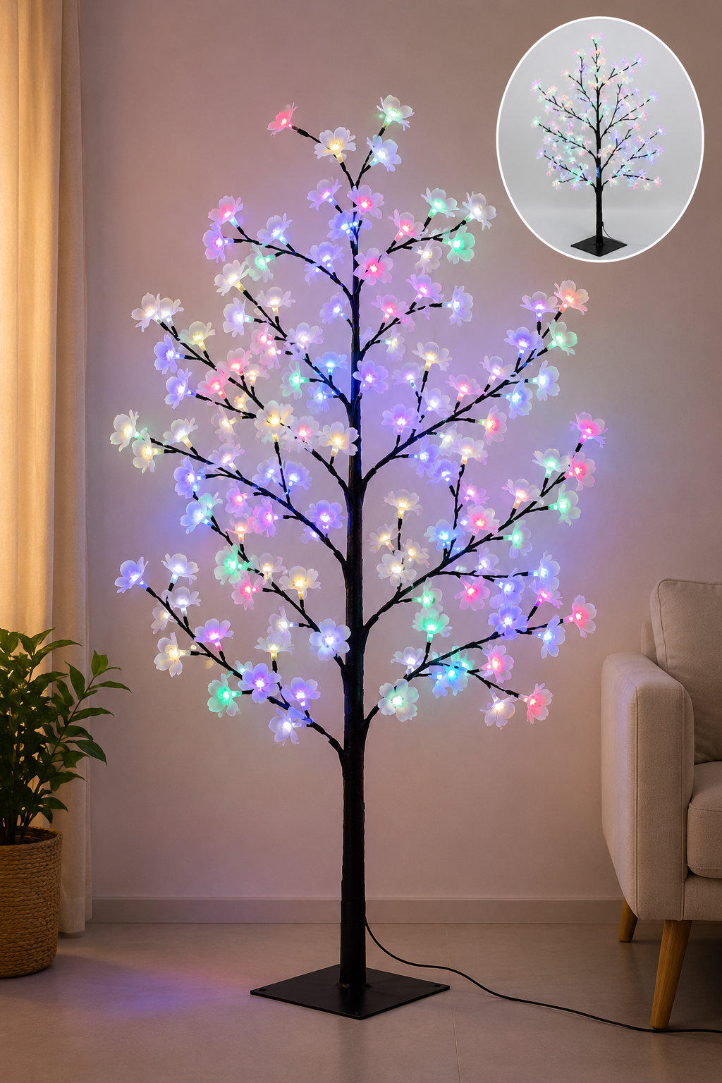 Árbol LED Decorativo con Flores Luminosas Multicolor