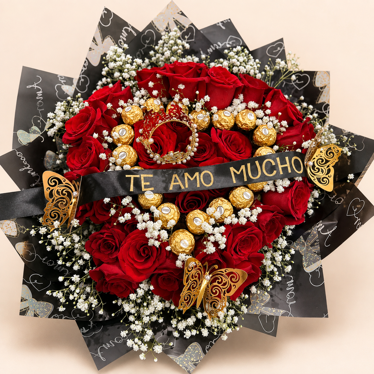 Ramo “Te Amo Mucho” con Rosas Rojas y Chocolates